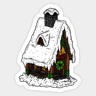 snowy Christmas fairy house, hand drawn illustration. cute. Sticker